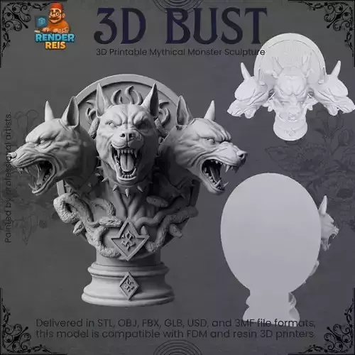 Cerberus Bust  3D Printable Mythological Three 3D print model