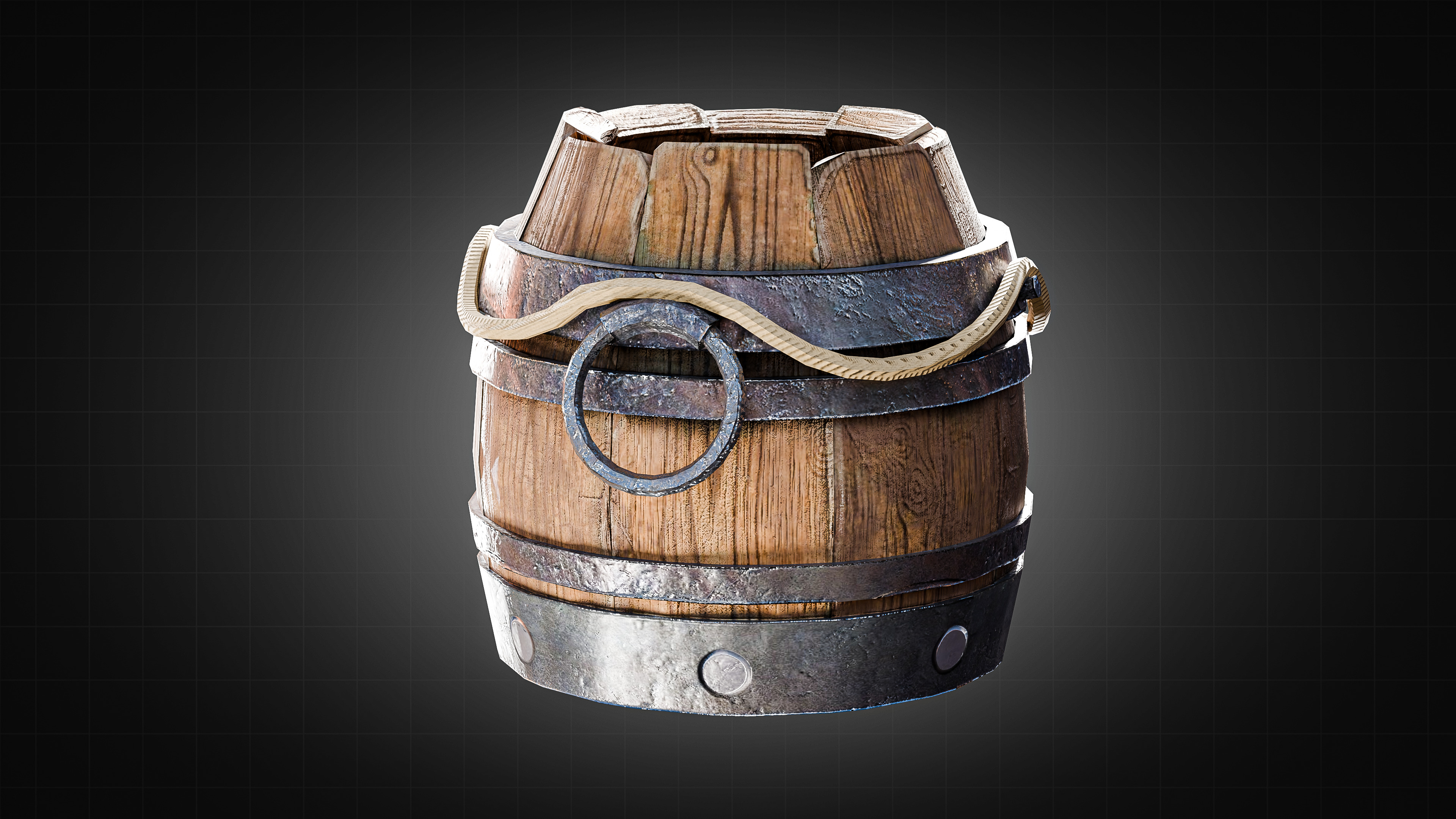 Wooden Buckets Pack Low-poly 3D model_5