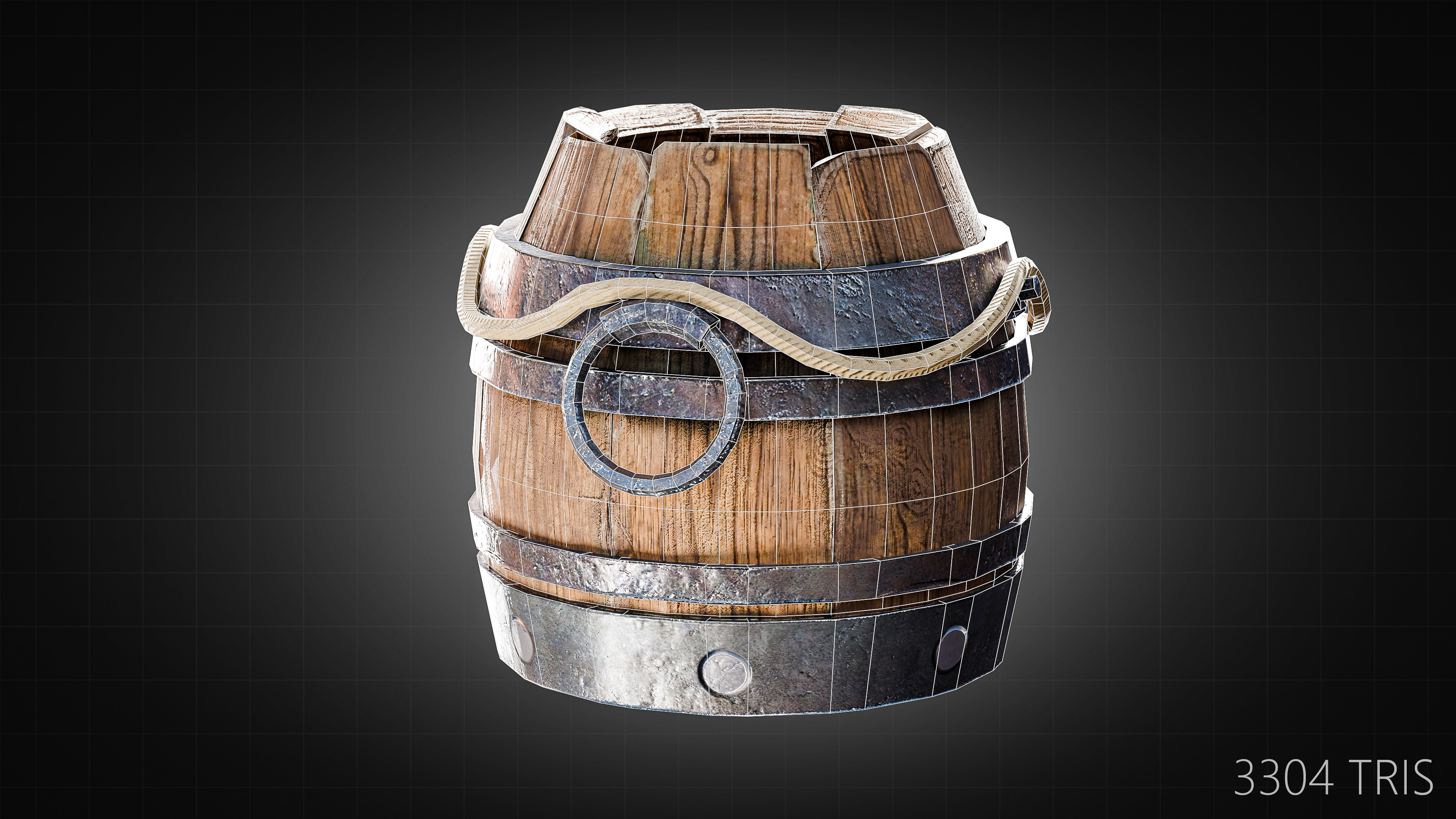 Wooden Buckets Pack Low-poly 3D model_6