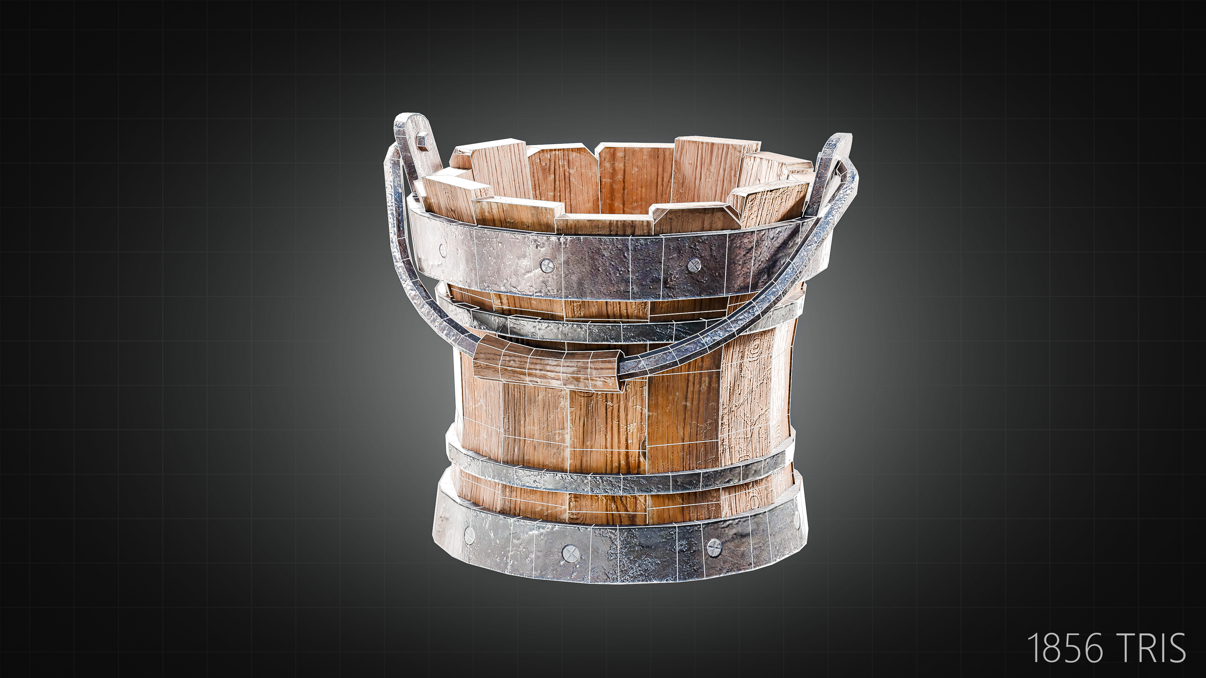 Wooden Buckets Pack Low-poly 3D model_8