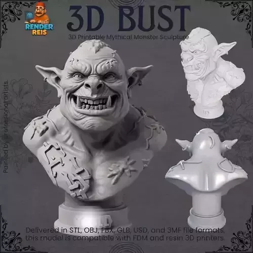 Orc Bust  3D Printable Fantasy Warrior Statue 3D print model