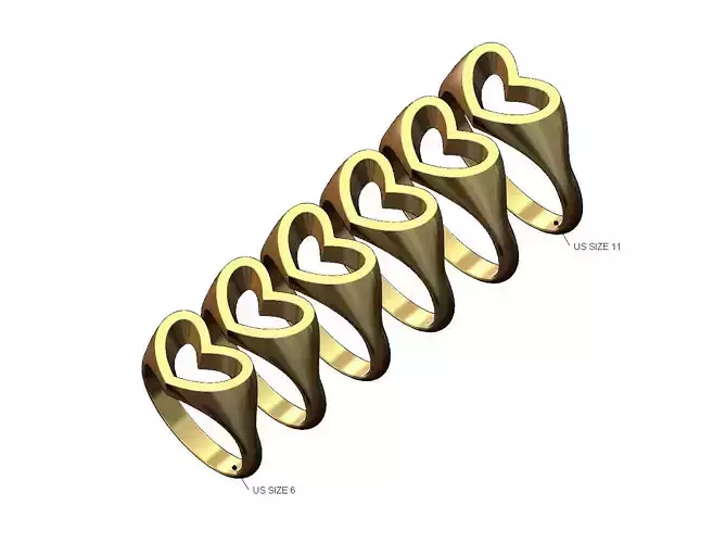 Open elongated heart signet ring US sizes 6to11