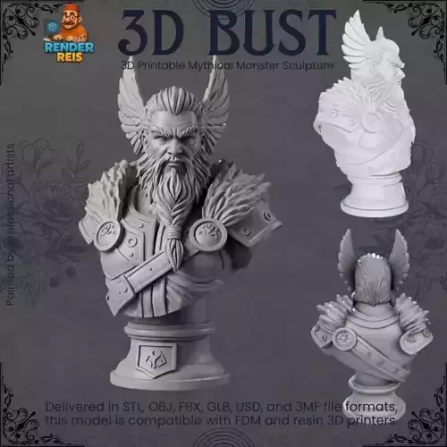 Odin Bust  3D Printable Norse Mythology God Statue 3D print model
