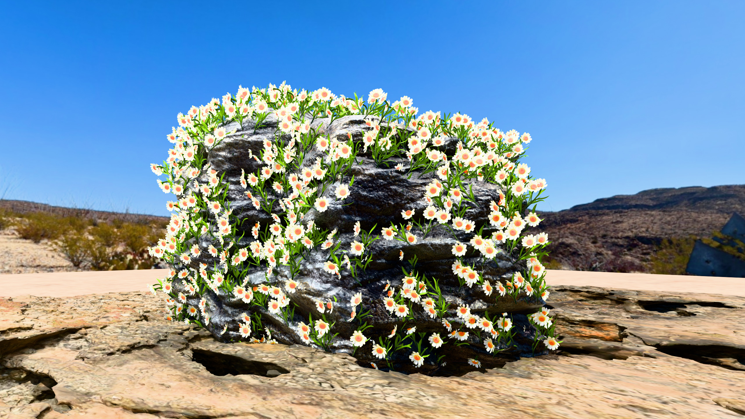 Nature Rock Pack with Flowers Stylized Environment Assets Low-poly 3D model_5