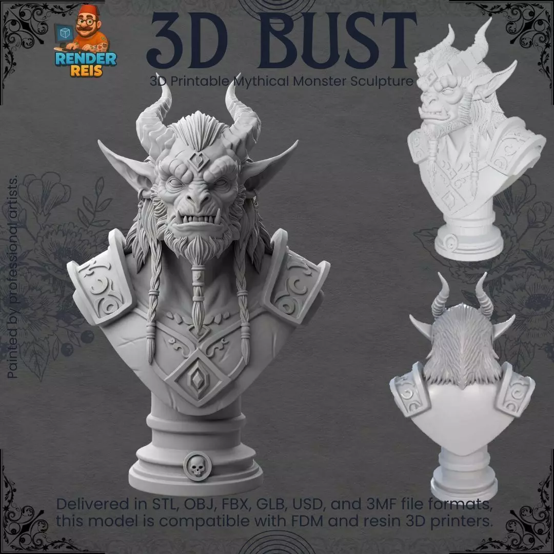 Demon Bust 3D Printable Dark Fantasy Sculpture 3D print model