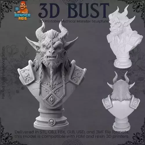 Demon Bust  3D Printable Dark Fantasy Sculpture 3D print model