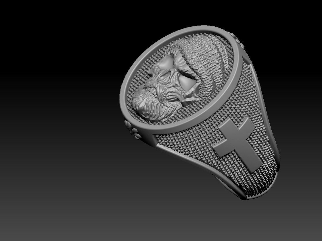 Skull Ring bearded STL 3d model for 3d printer 3D print model_3
