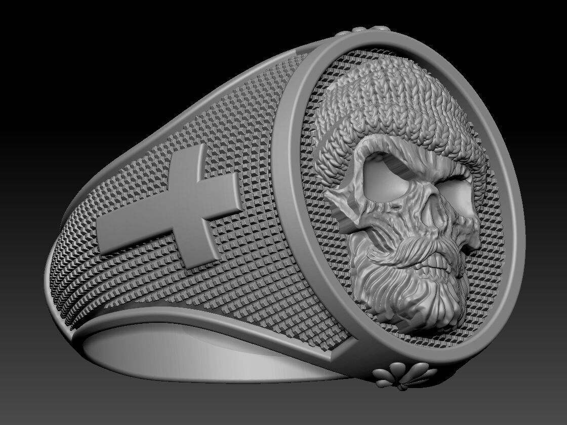 Skull Ring bearded STL 3d model for 3d printer 3D print model_4