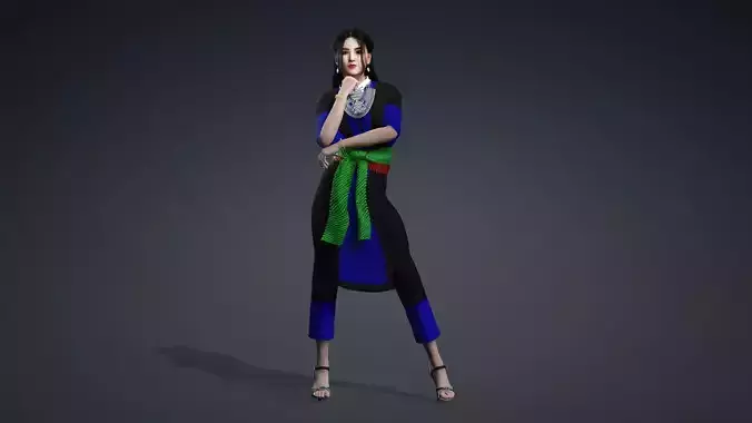 Hmong girl beautiful clothes 3D model