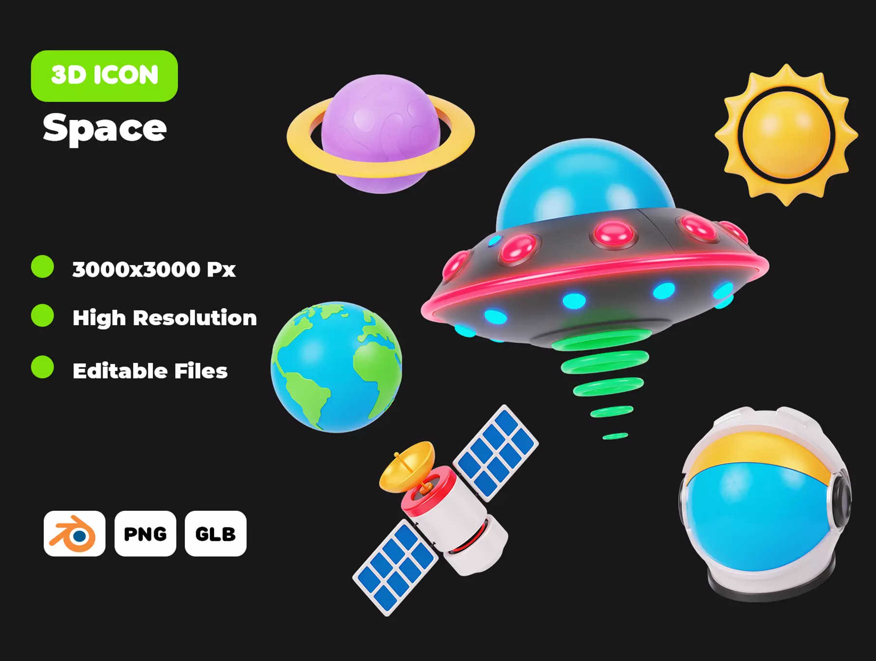 Space 3D Icon Pack Low-poly 3D model_0