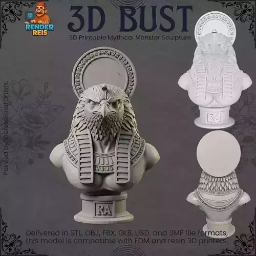 Ra Bust  3D Printable Egyptian Sun God Statue 3D print model