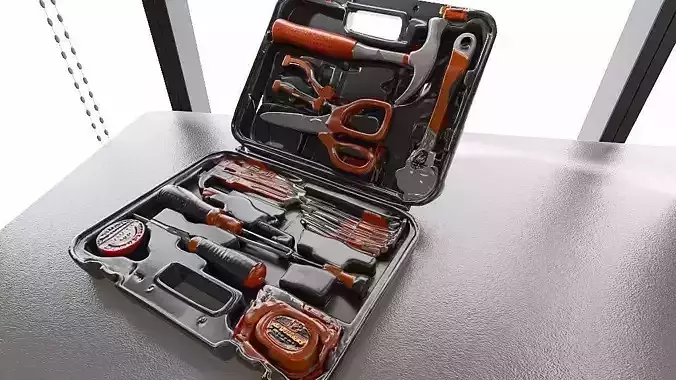 Tool Box with Tools and Accessories Low-poly 3D model