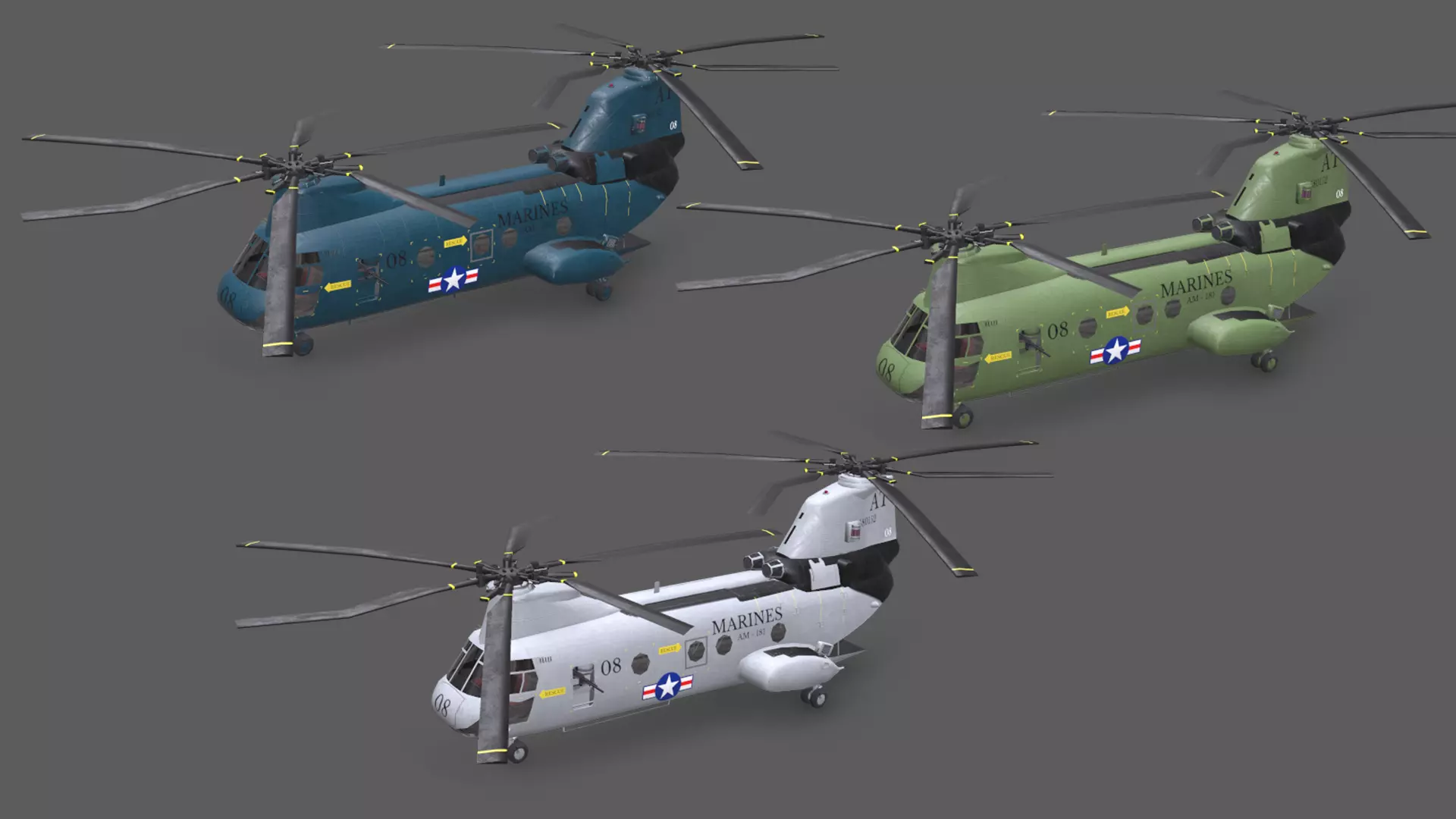 Boeing Vertol CH-46 Sea Knight Low-poly PBR Low-poly 3D model_0