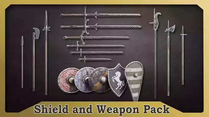 Medieval Weapon And Shield Pack Low-poly 3D model