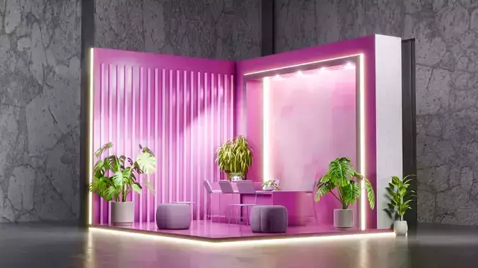 High Quality 3D Modern Exhibition Booth LED Minimalist Aesthetic 3D model