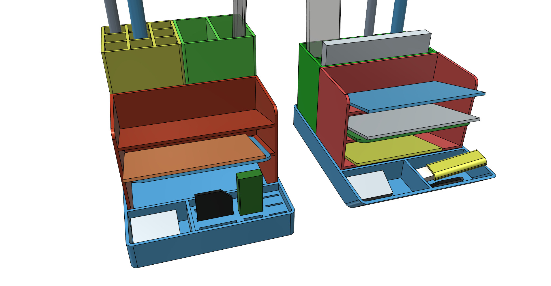 Small office desk organizer rebuildable 3D print model_11