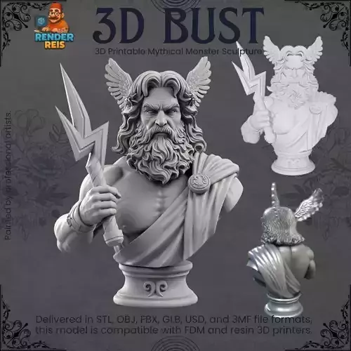 Zeus Bust  3D Printable Statue of the King of Greek Gods 3D print model