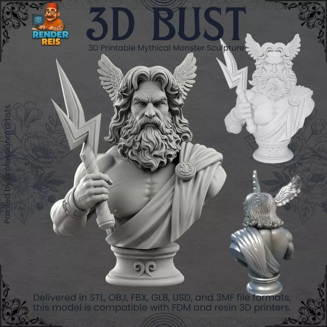 Zeus Bust 3D Printable Statue of the King of Greek Gods 3D print model