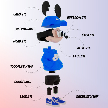 Mickey Mouse Urban Vibes Fan Art Ready To Print Multiparts  3D print model_3