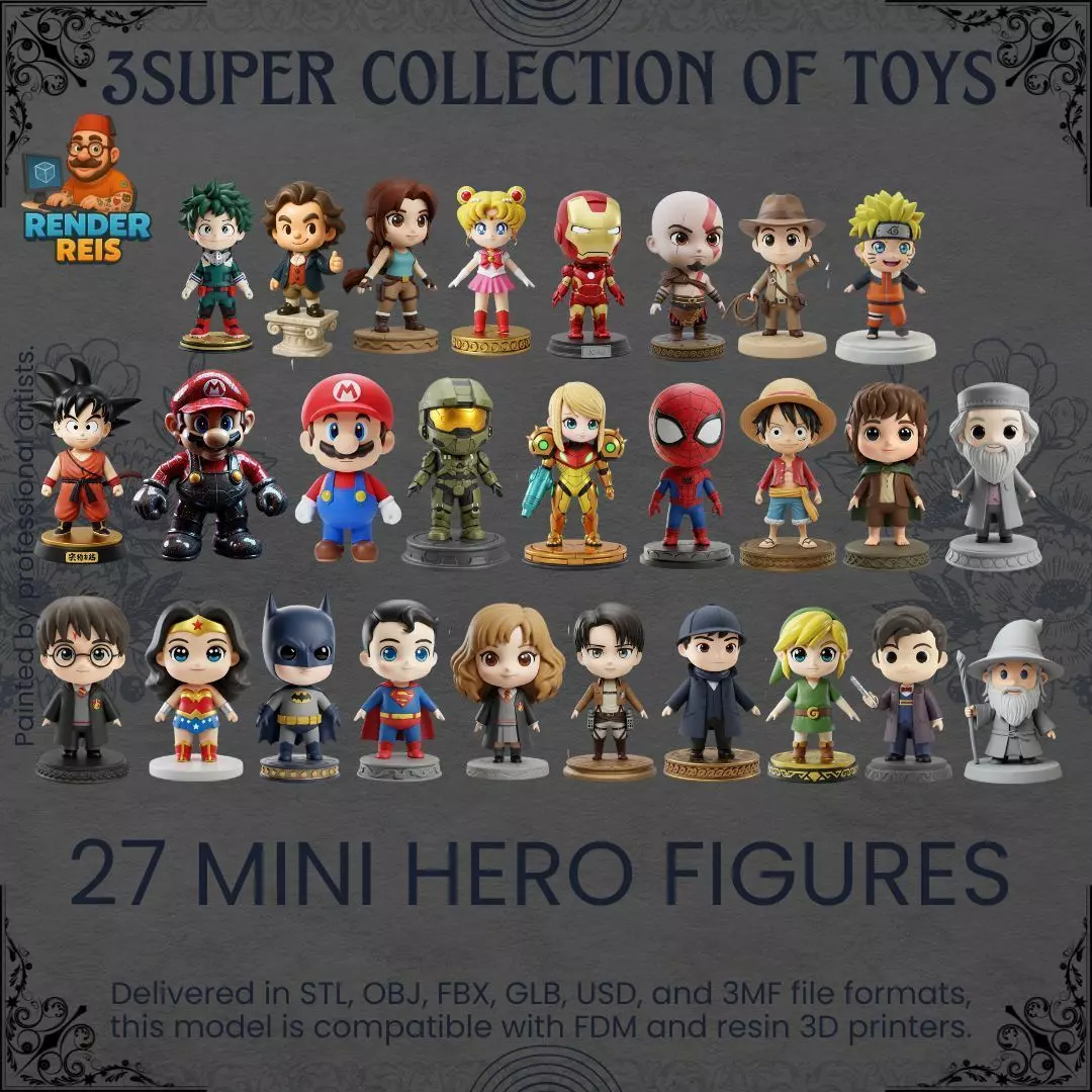 27 Mini Hero Figures  3D Printable Character Collection Set _0