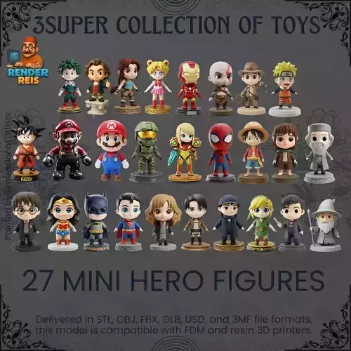 27 Mini Hero Figures  3D Printable Character Collection Set 