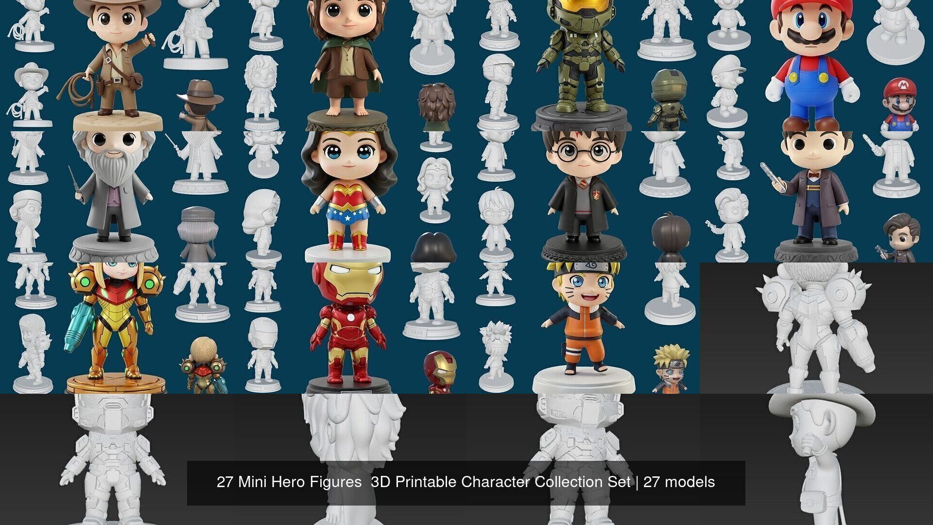 27 Mini Hero Figures  3D Printable Character Collection Set _2