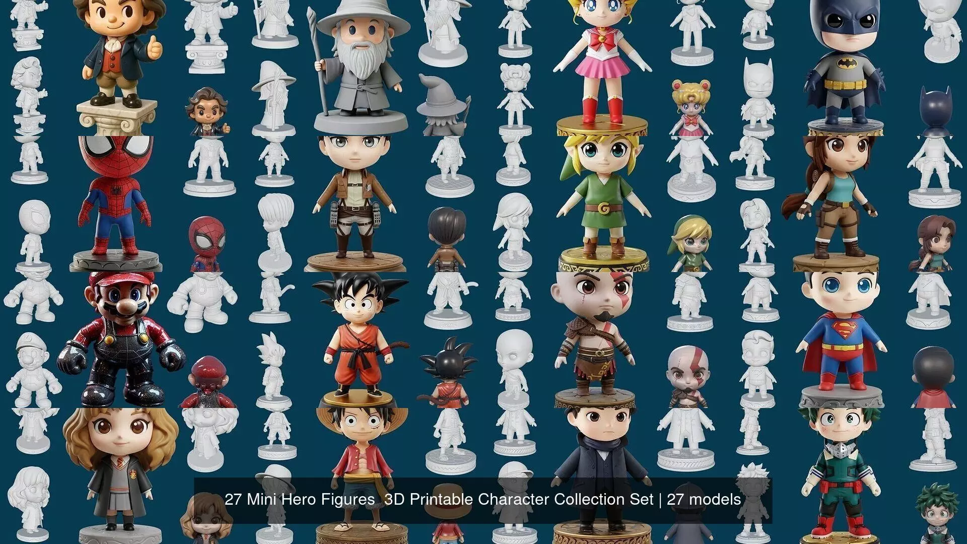 27 Mini Hero Figures  3D Printable Character Collection Set _1