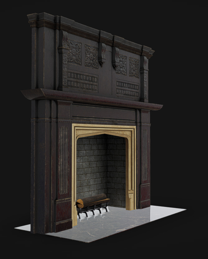 Fireplace 02 Low-poly 3D model_4