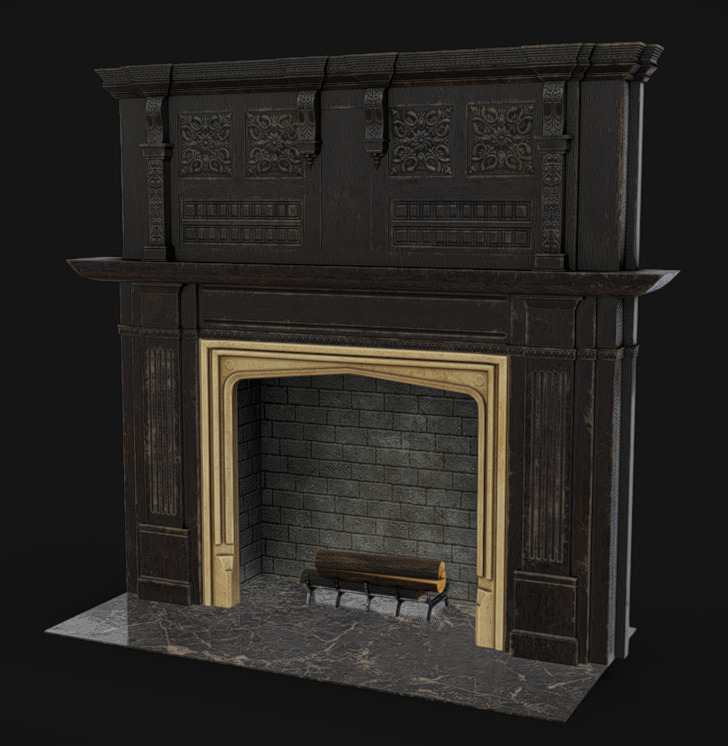 Fireplace 02 Low-poly 3D model_1