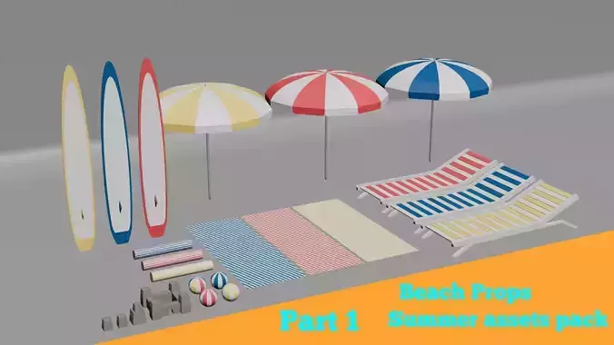 Beach Props Summer pack part 1 Stylized Low Poly 3D assets pack