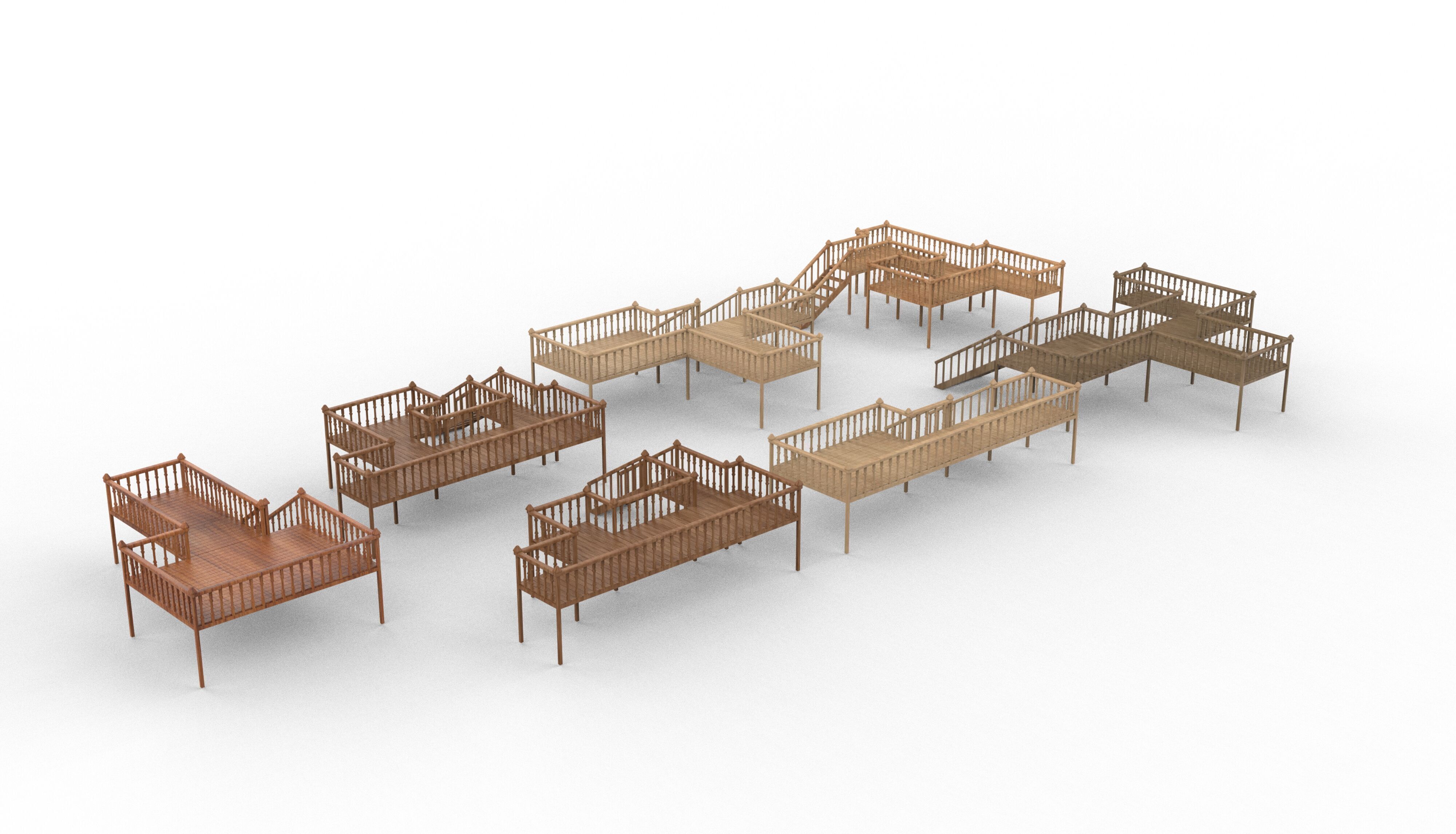 Multi wooden Deck 3D model_12