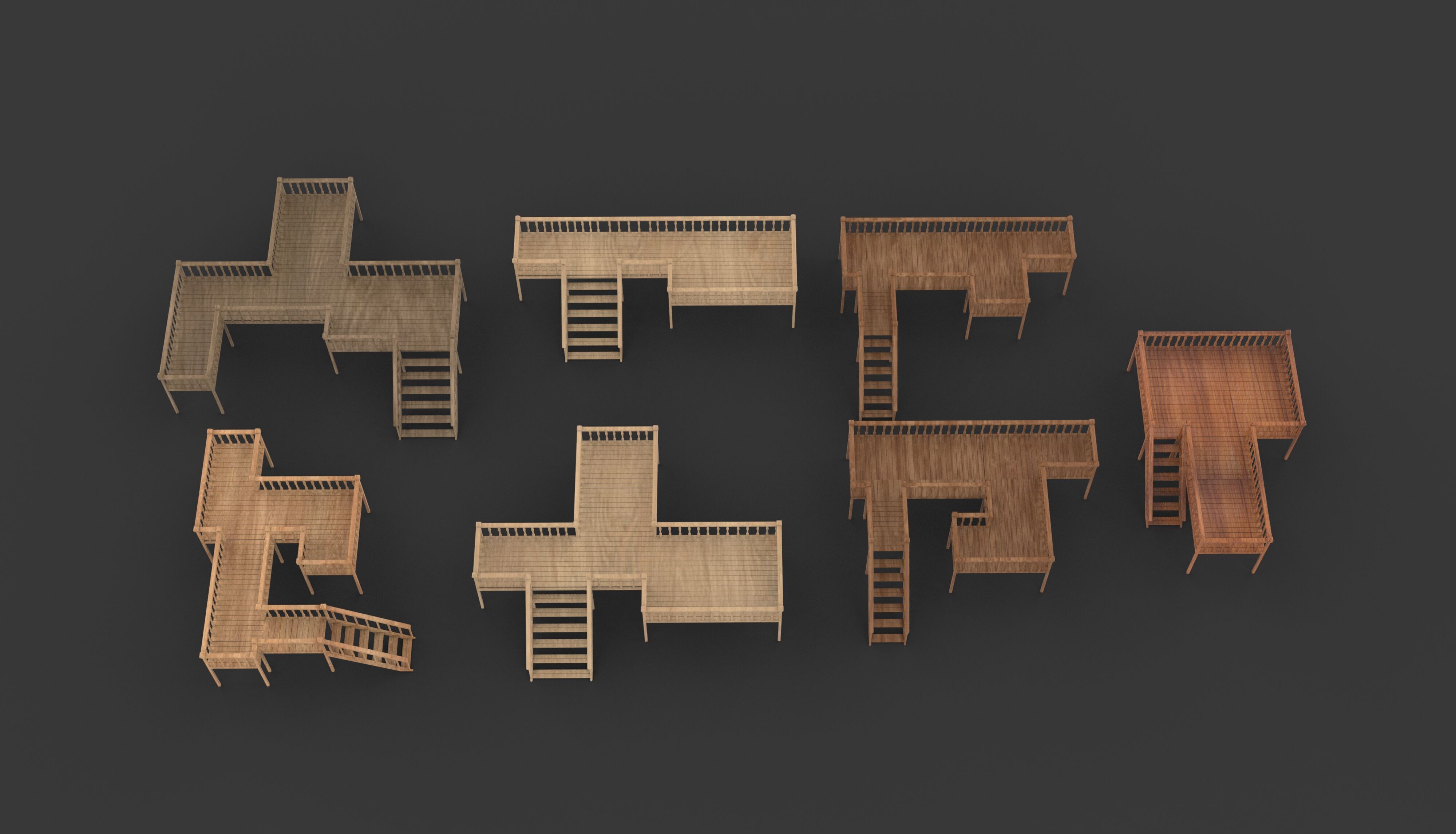 Multi wooden Deck 3D model_8