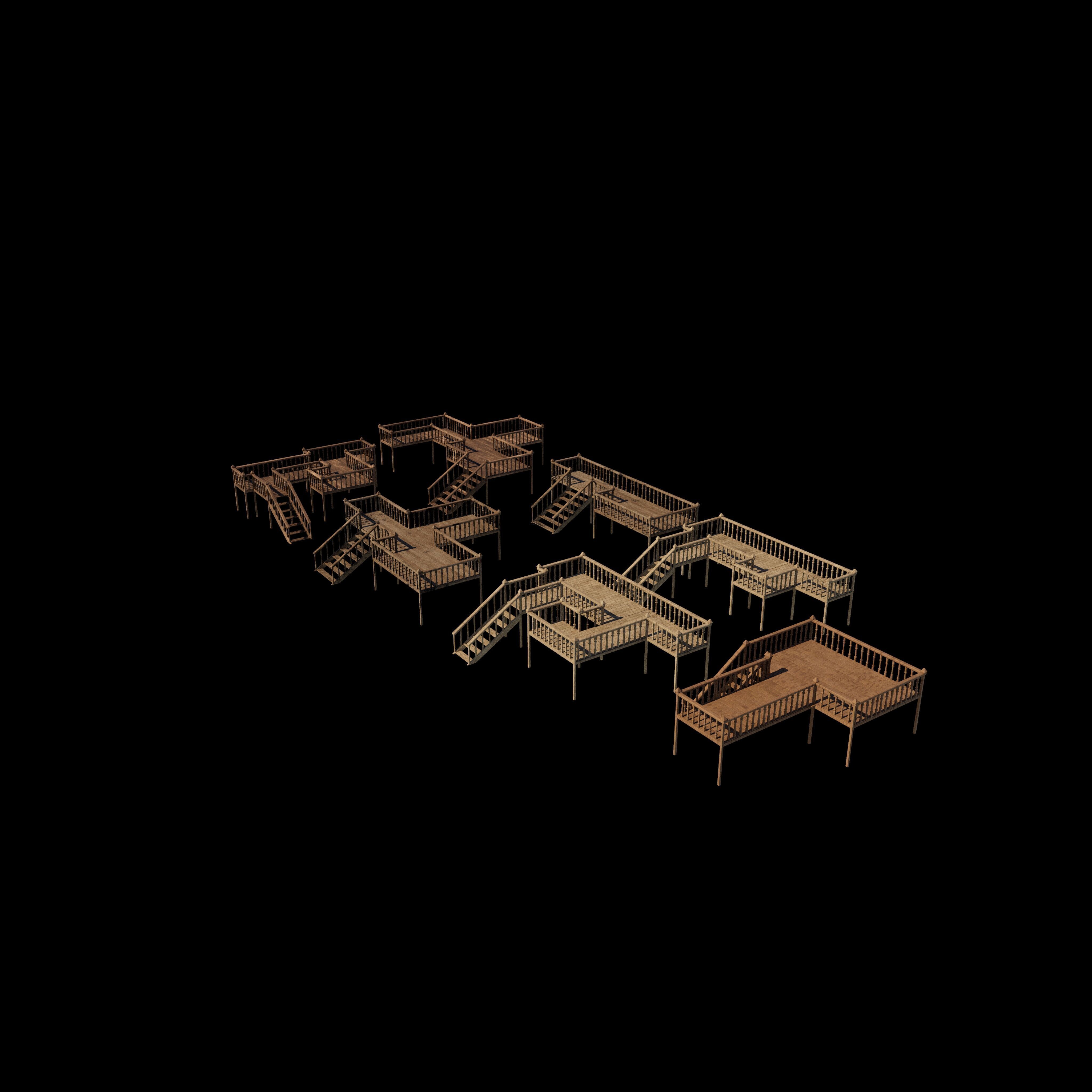 Multi wooden Deck 3D model_2