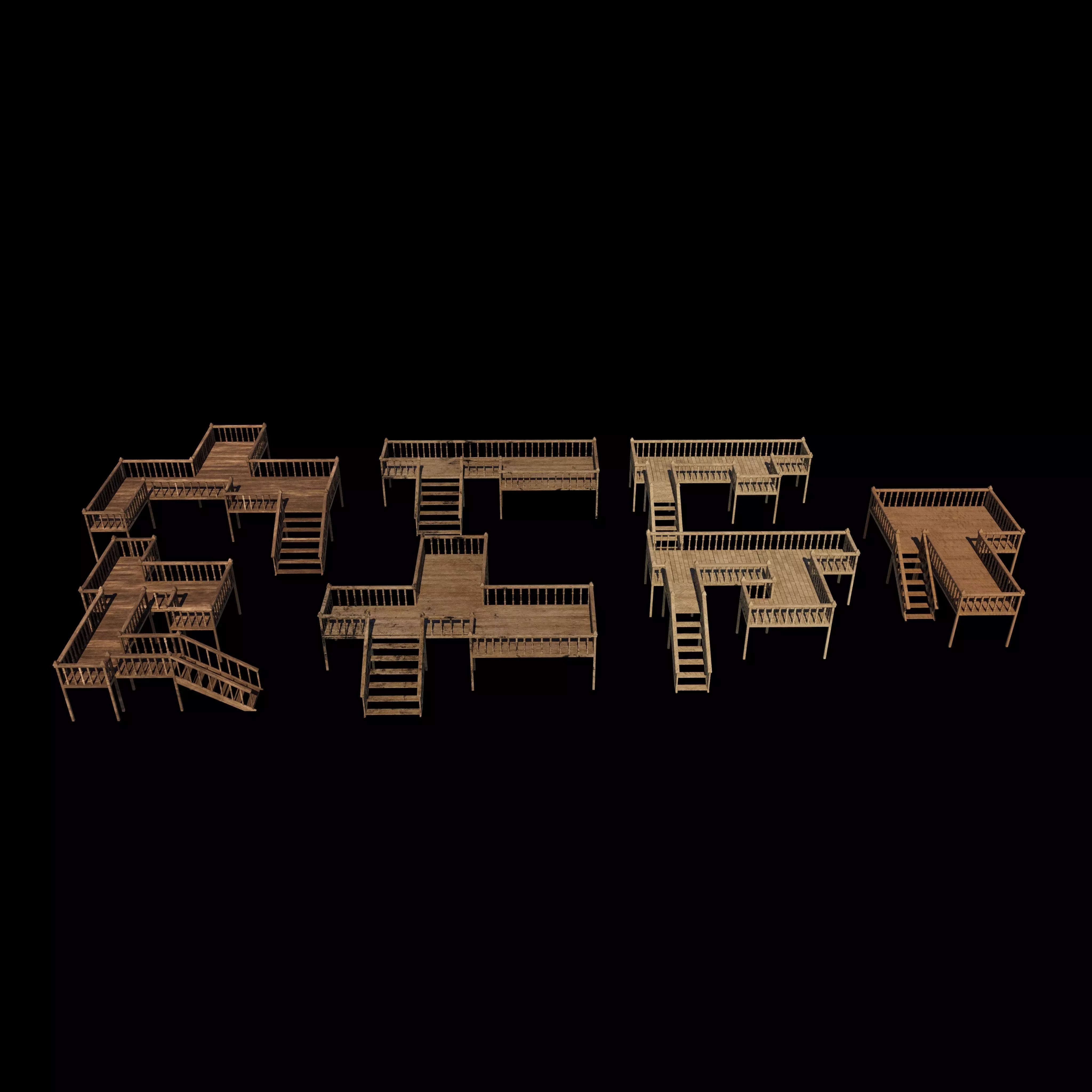 Multi wooden Deck 3D model_0
