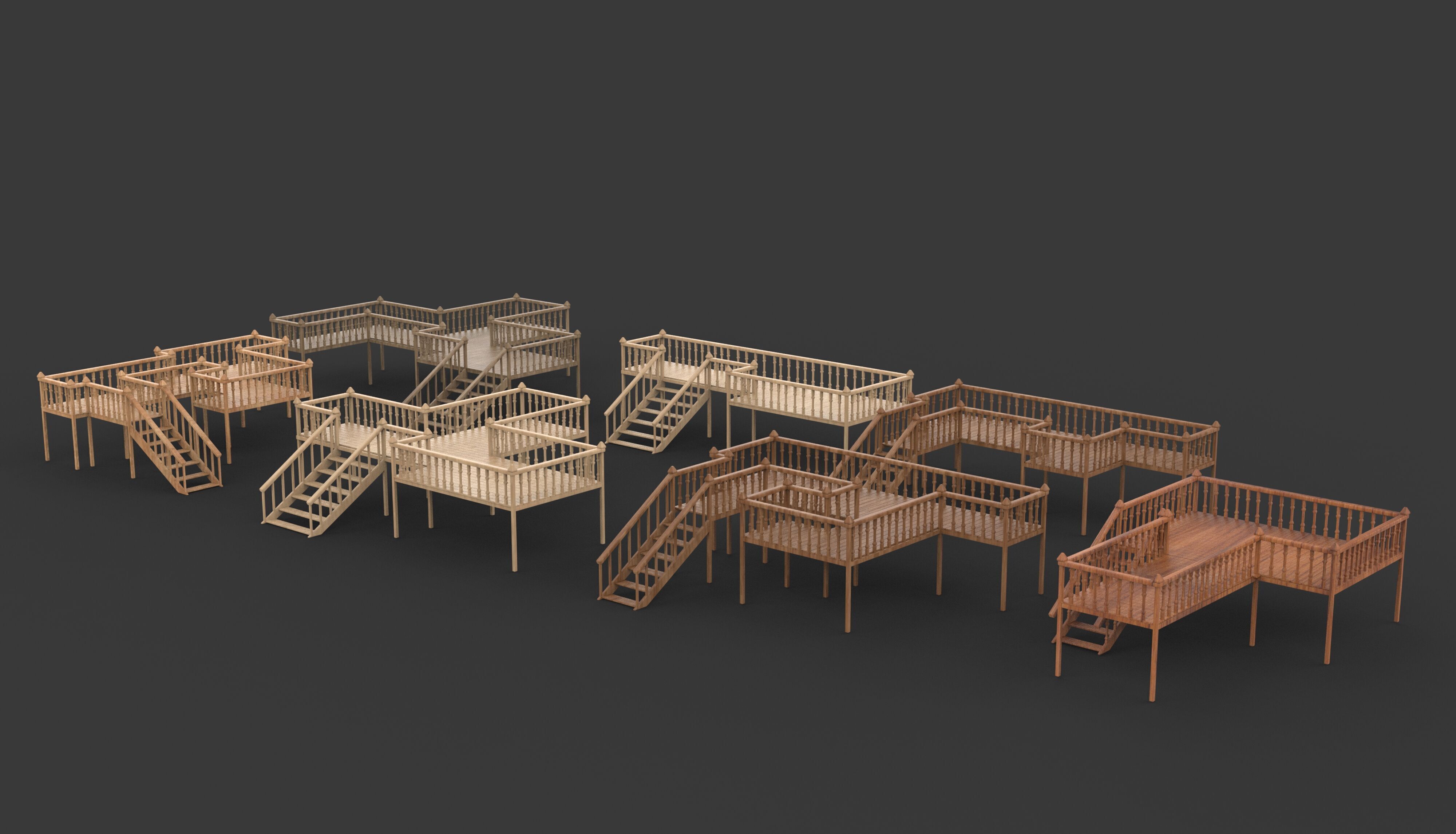Multi wooden Deck 3D model_4
