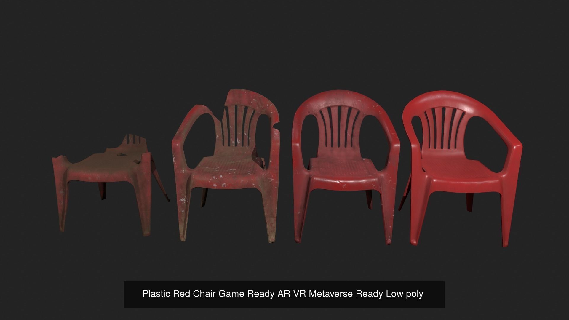 Plastic Red  and White Chair Game Ready AR VR Metaverse Ready 3D Model Collection_4