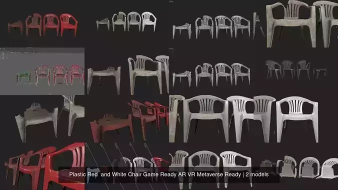 Plastic Red  and White Chair Game Ready AR VR Metaverse Ready 3D Model Collection