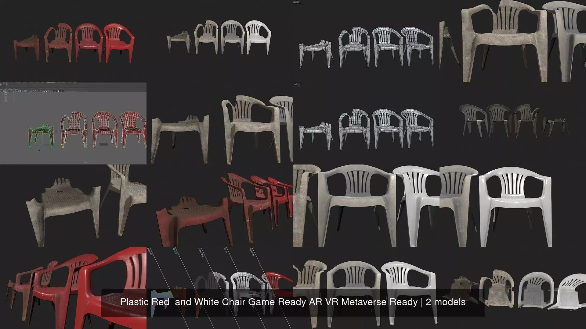 Plastic Red  and White Chair Game Ready AR VR Metaverse Ready 3D Model Collection_0