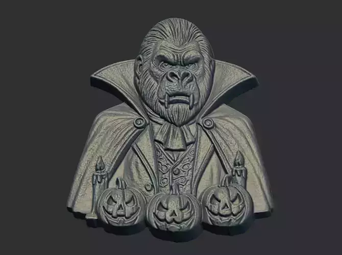  3D render of a gorilla bust dressed as a vampire cnc model