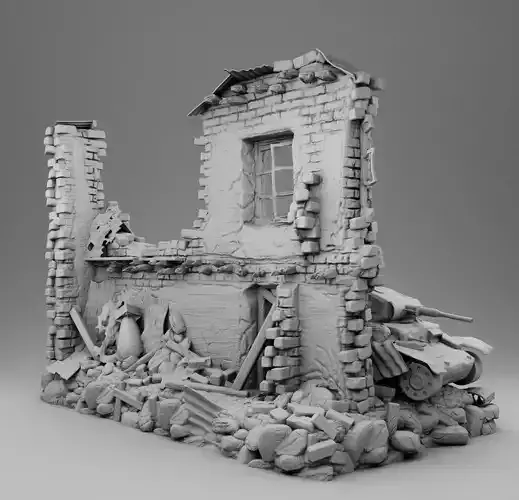 A tank near the ruins 3D print model