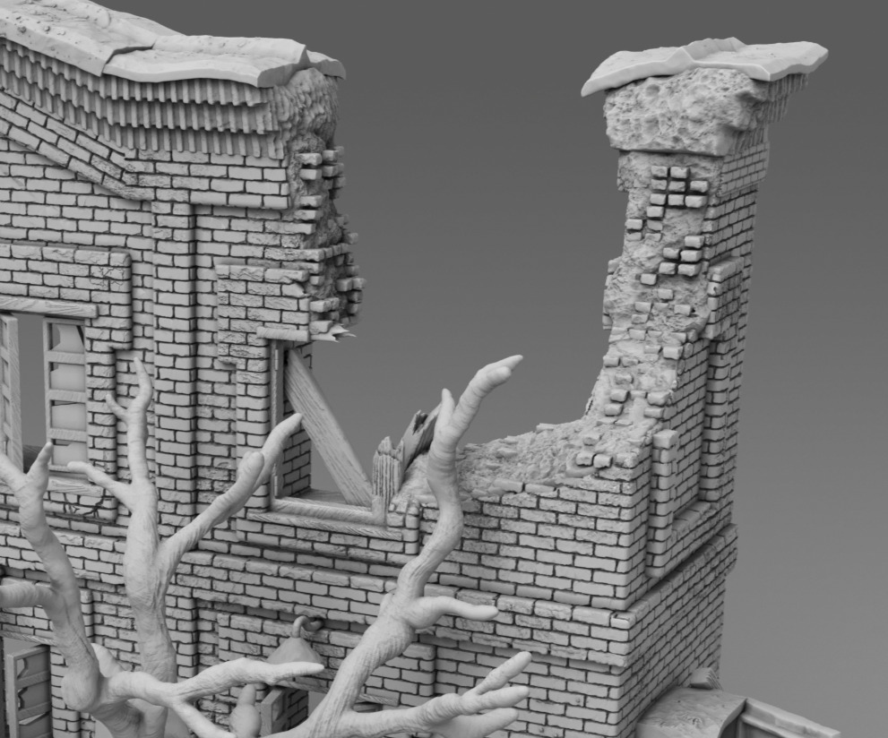 A tank near a destroyed building 3D print model_8