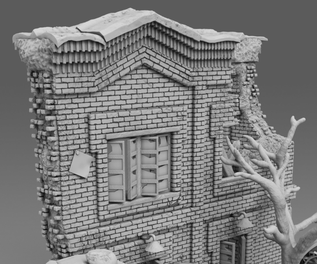 A tank near a destroyed building 3D print model_15