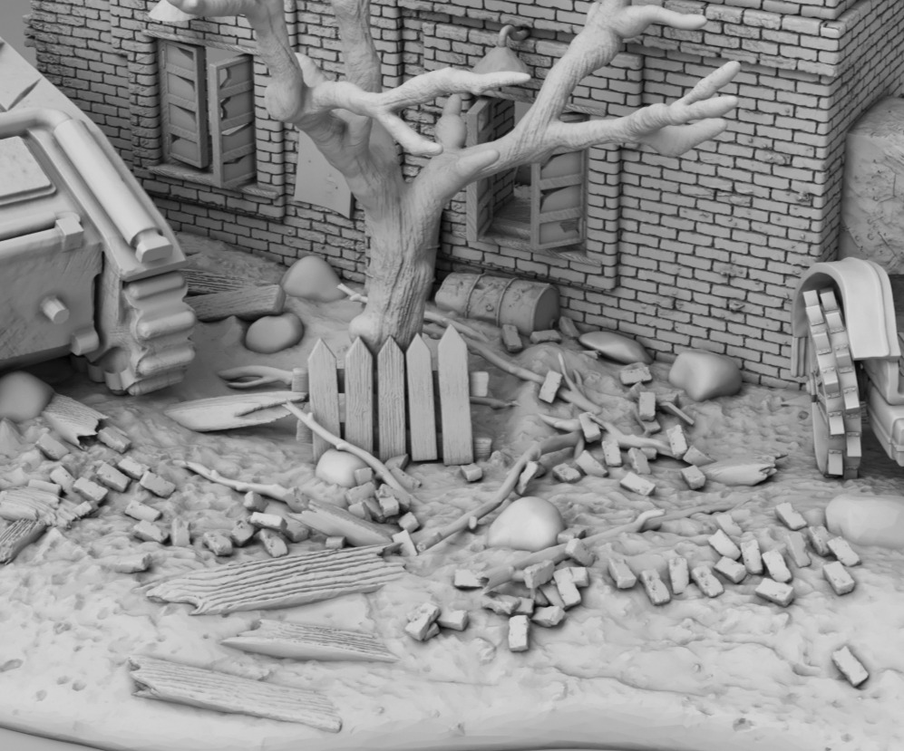 A tank near a destroyed building 3D print model_7