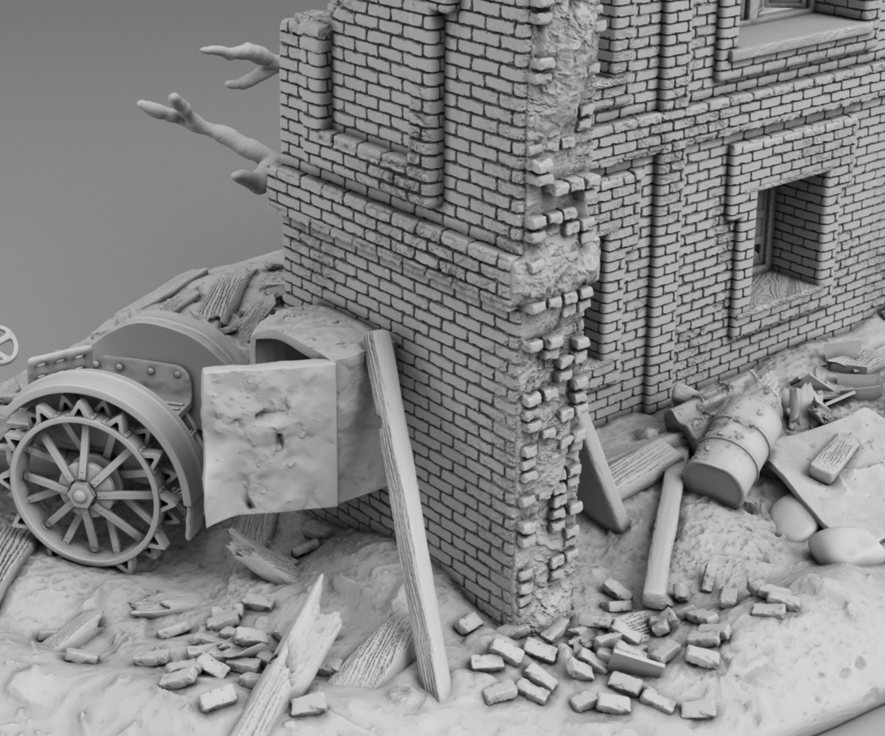 A tank near a destroyed building 3D print model_9
