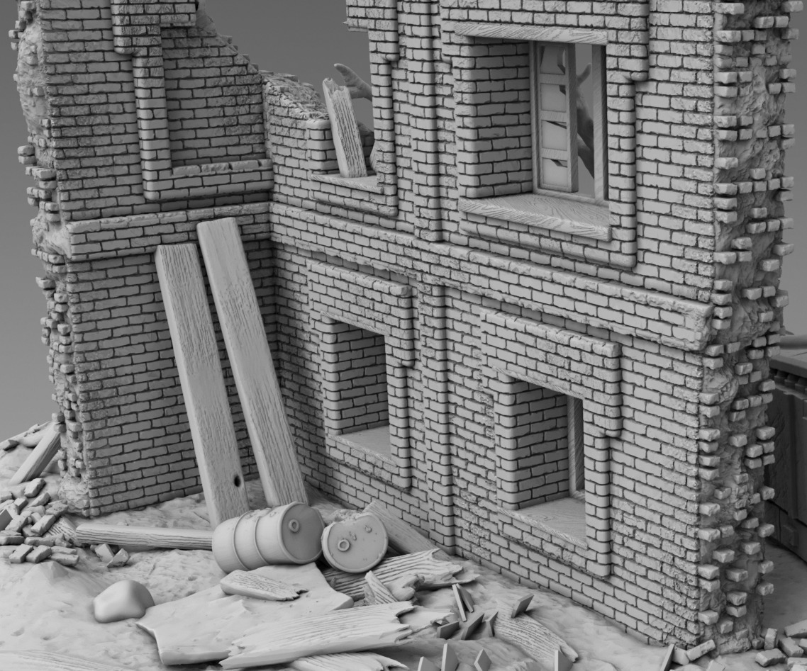 A tank near a destroyed building 3D print model_11