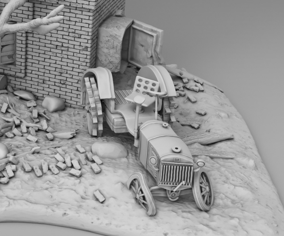 A tank near a destroyed building 3D print model_5