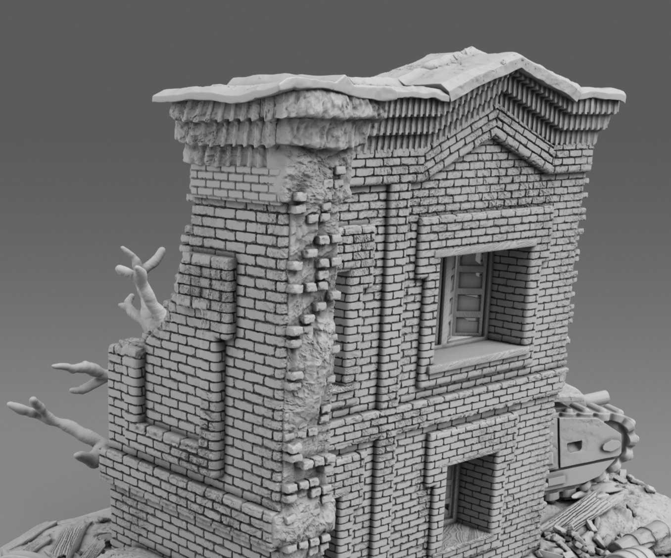 A tank near a destroyed building 3D print model_10