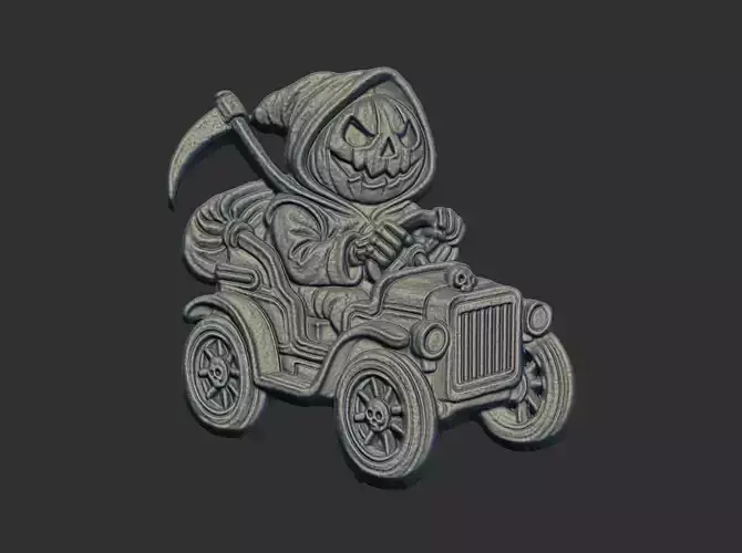 pumpkin grimreaper driving car