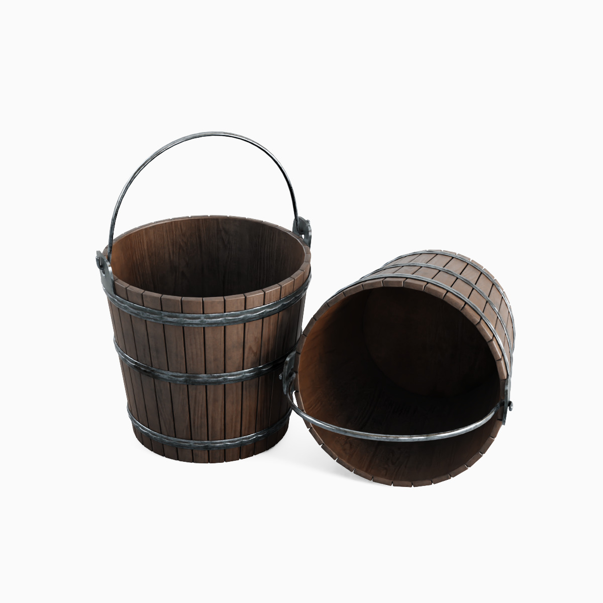 Wooden Bucket Set 3D model_10