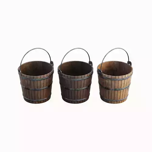 Wooden Bucket Set 3D model